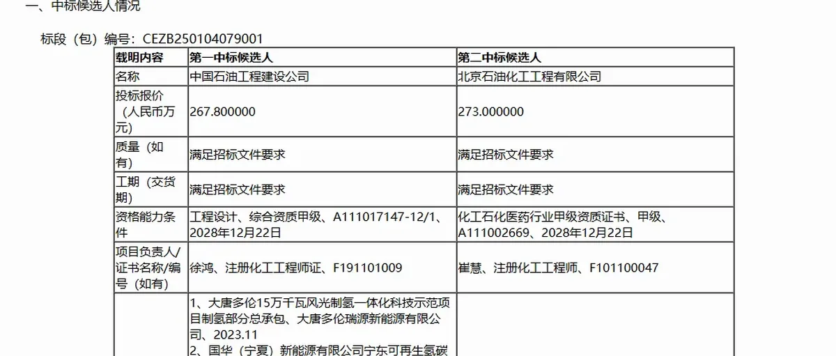国华宁东可再生氢碳减排示范二期6000Nm³/h制氢厂设计预中标公示