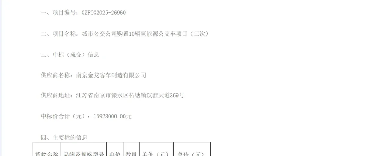创维南京金龙中标西藏山南10辆氢能源公交车采购项目