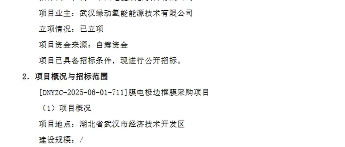 国氢科技采购再启，新一批燃料电池膜电极边框膜入列