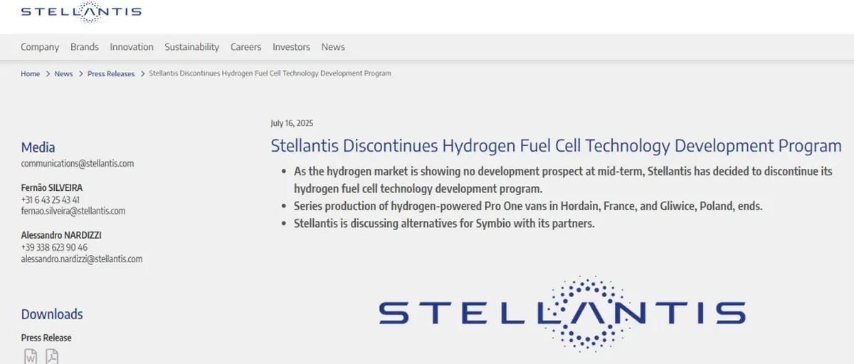 Stellantis终止氢燃料电池汽车业务 坦言看不到前景