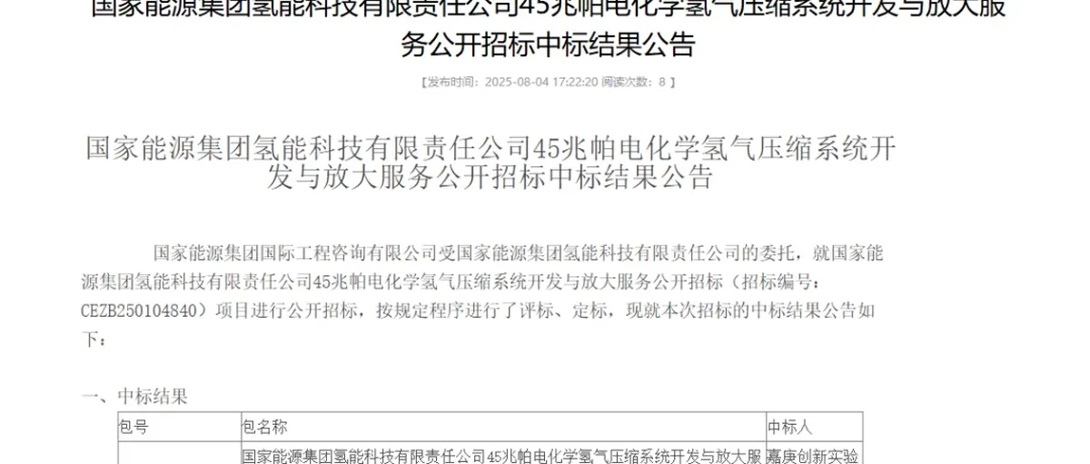氢能招投标:嘉庚实验室 鹭岛氢能 中船派瑞 三峡能源