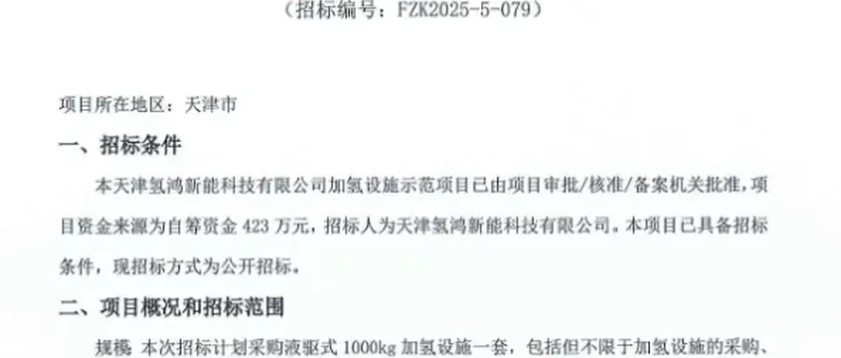 天津氢鸿新能液驱式1000kg加氢设施采购 正星氢电供货中石化