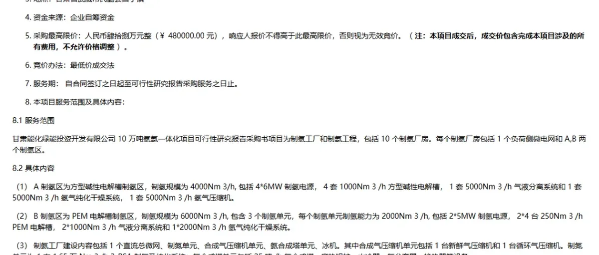 1万Nm3/h电解槽!甘肃能化48亿10万吨氢氨项目可研