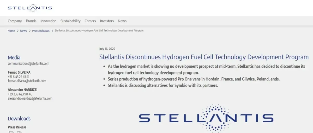 Stellantis终止氢燃料电池汽车业务 坦言看不到前景