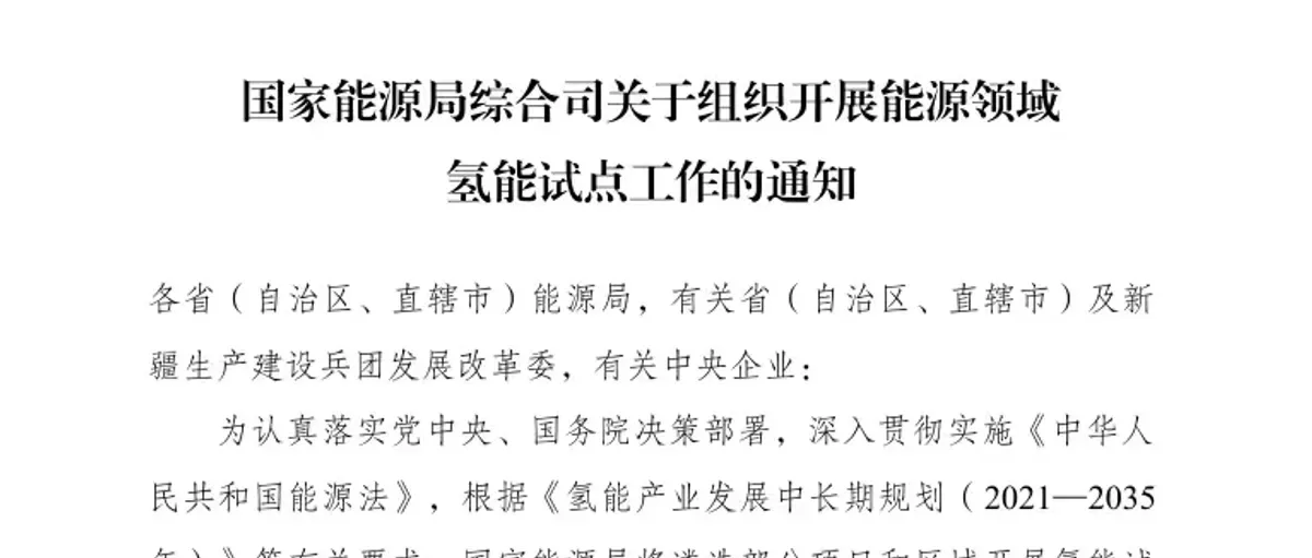 重磅!国家能源局开展能源领域氢能试点