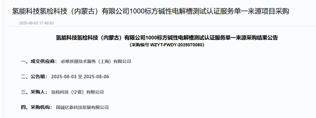 国家能源集团氢检科技内蒙古1000标方碱槽必维认证